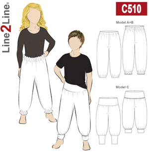 Line2Line snitmønster - C510 Tre slags posebukser, Baby / Børn